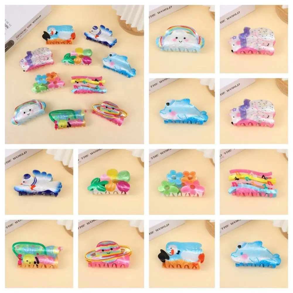 Acrylic Flower Hair Claw Fashion Dog Bear Rabbit Shark Clip Rainbow Geometry Animal Hair Clip Female