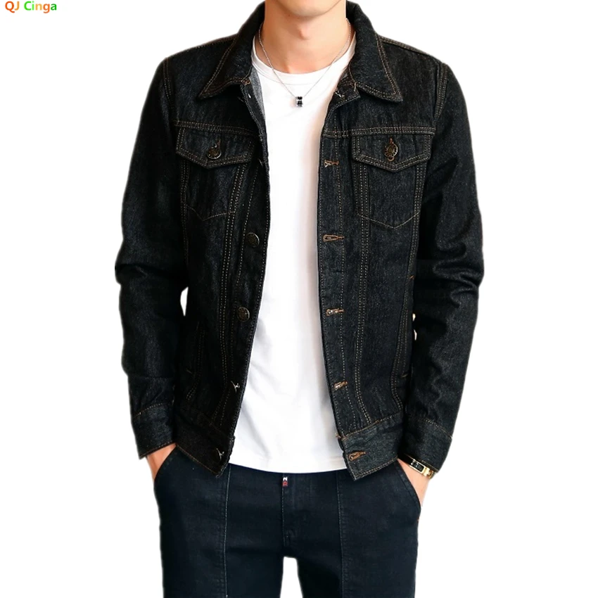 

Black Men's Denim Jacket, Single-breasted Lapel Coat, Fashionable Casual Tops, Dark Blue and Light Blue Can Be Selected,M-5XL