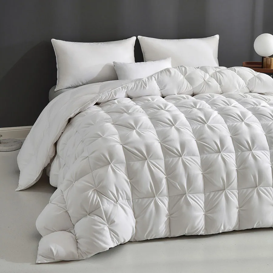 High Grade 100% White Goose Down Quilt  Winter Warm Duvet Extra Large Double Single Lightweight 3D Bread Design Pleated Edge