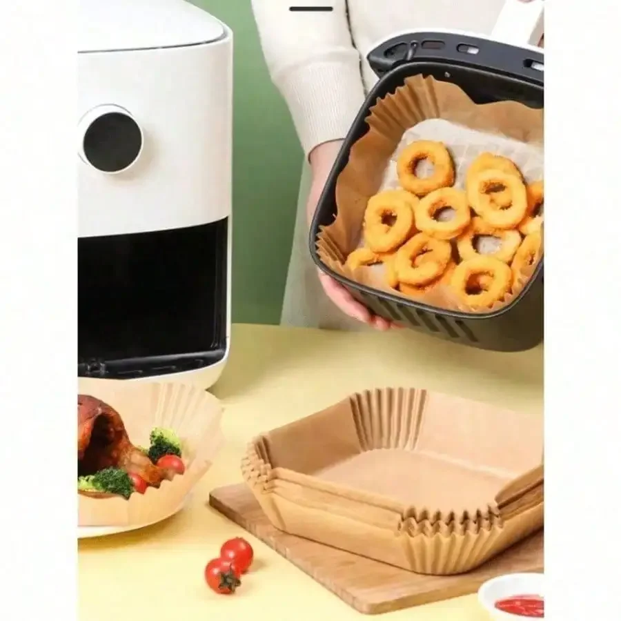 Forros de papel para fritadeira a ar, 100 unidades, papel de cozimento circular antiaderente de 6 unidades, compatível com a maioria das fritadeiras a ar