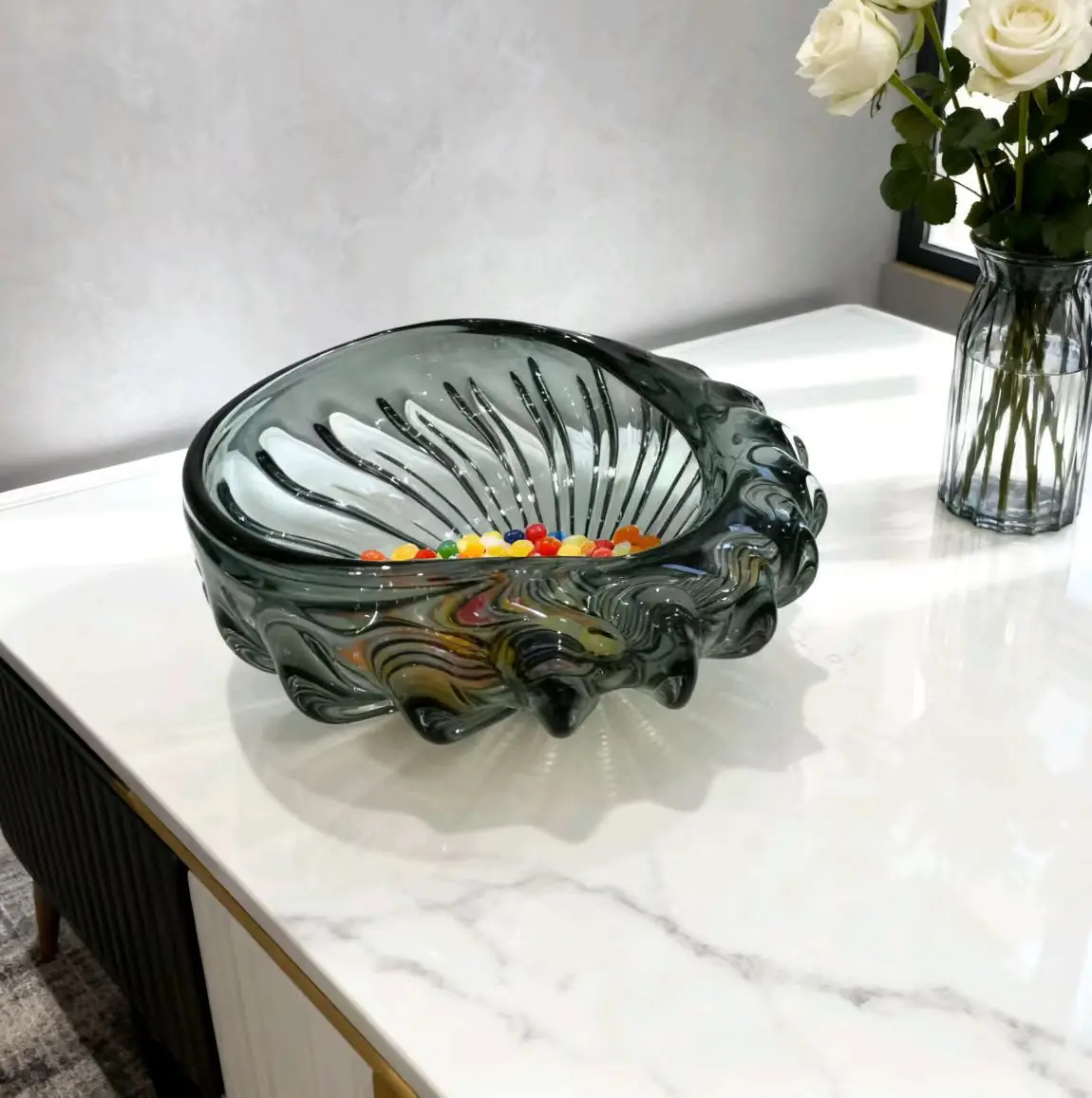 Modern light luxury rotating pattern glazed vase fruit plate advanced gray heavy home wine cabinet entrance advanced sense ornam