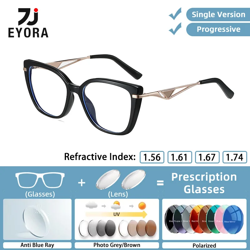 

EYORA Currents TR90 Square Reading Glasses Anti Blue Light Myopia Eyewear Photochromic Progressive Prescription Optical Glasses