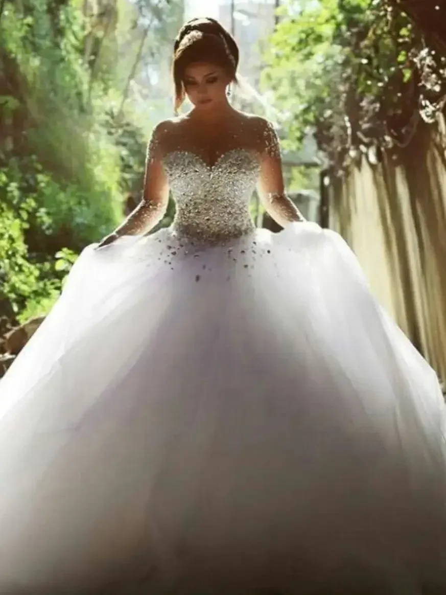 여성 웨딩드레스 맞춤 제작, 긴팔 빈티지 레이스 스위트하트 넥 브라이덜 가운, 백리스 웨딩드레스