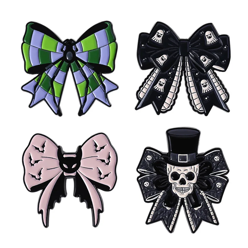 Enamel Pin Creative Halloween Skeleton Dark Bat Bow Cartoon Brooch Personalized Decorative Accessories Lapel Pins Badges Metal