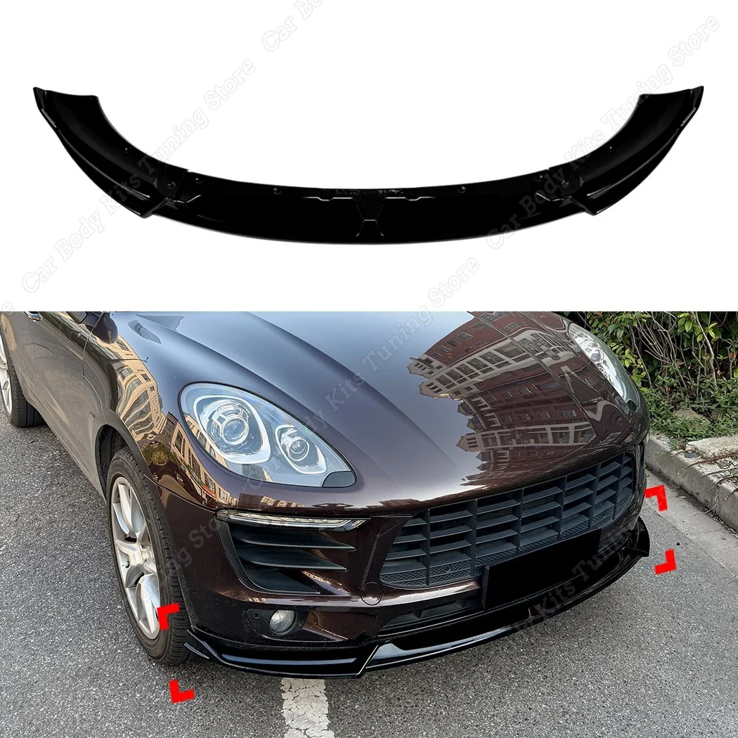 3PCS For Porsche Macan MK1 2015-2017 Gloss Black Front Bumper Lip Spoiler Splitter Body Kit Protector Guard Exterior Accessories