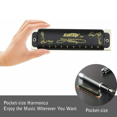 Imagen 2 del producto Armónica diatónica duradera Easttop T008K de 10 agujeros en cañas C de 1,2 mm Fácil flexión y sonido brillante Blues, lista para rock