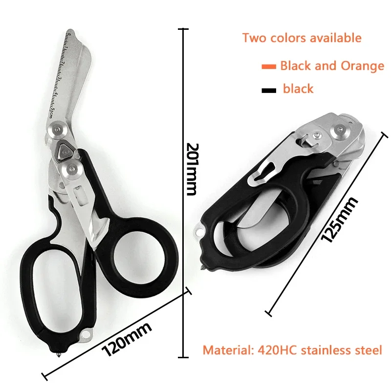 Tactical 6 In1 Multifunction Medical Emergency Response Raptors Shears Foldable Scissors Pliers Outdoor Survival Tool Equipment