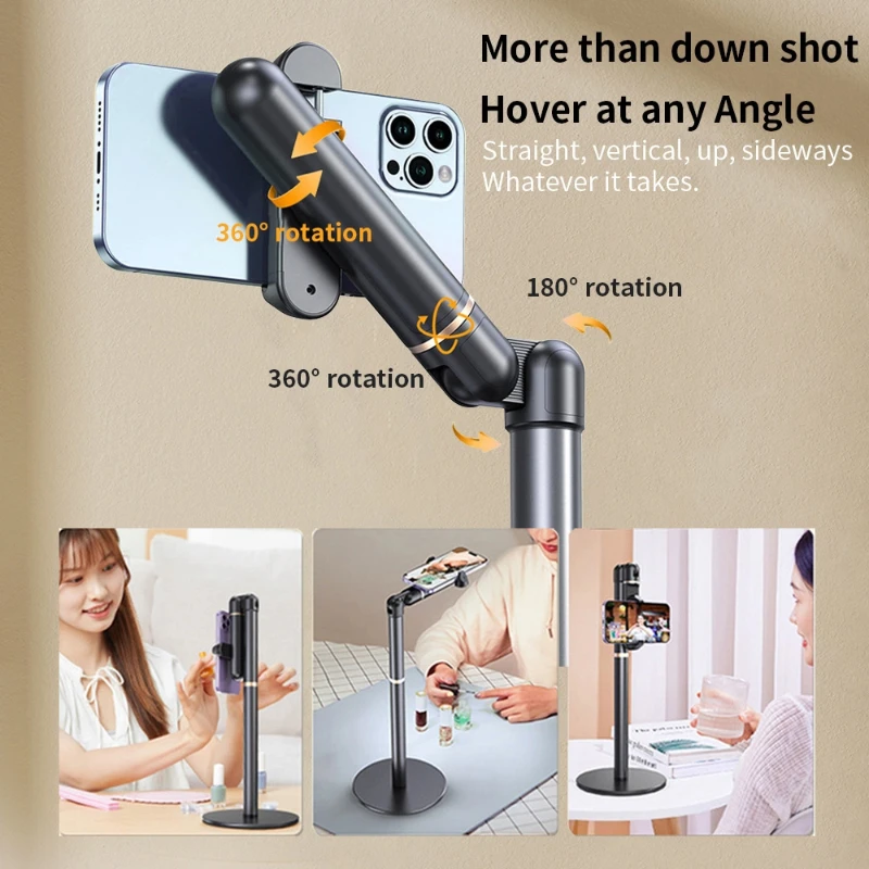 Lazy Livestreaming Foldable Phone Holder Extendable Desktop Overhead Shooting 360degree Rotatable Shooting Phone Magnetic Holder