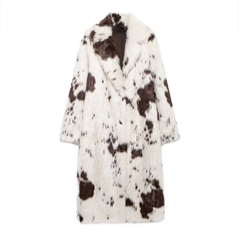 Autumn Winter New Fashion Women's Turn-down Collar Long Sleeve Color-coded Casual Trendy Daily Luxury Faux Fur Coats Female Tops