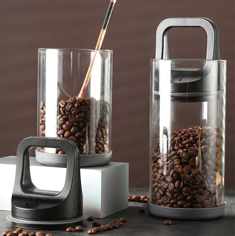2PCS Vacuum Sealed Glass Storage Jar Food Grade Airtight Container for Coffee Bean Fresh Preservation