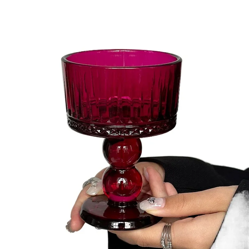 

*Vintage Rose Red French Goblet, Decorative Glass Wine Glass