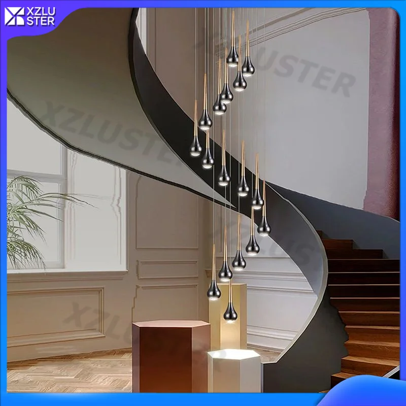 Modern Luxury Living Room Hotel Apartment Stair Decorative Lighting Loft Long Chandelier Nordic Villa Ceiling Chandelier