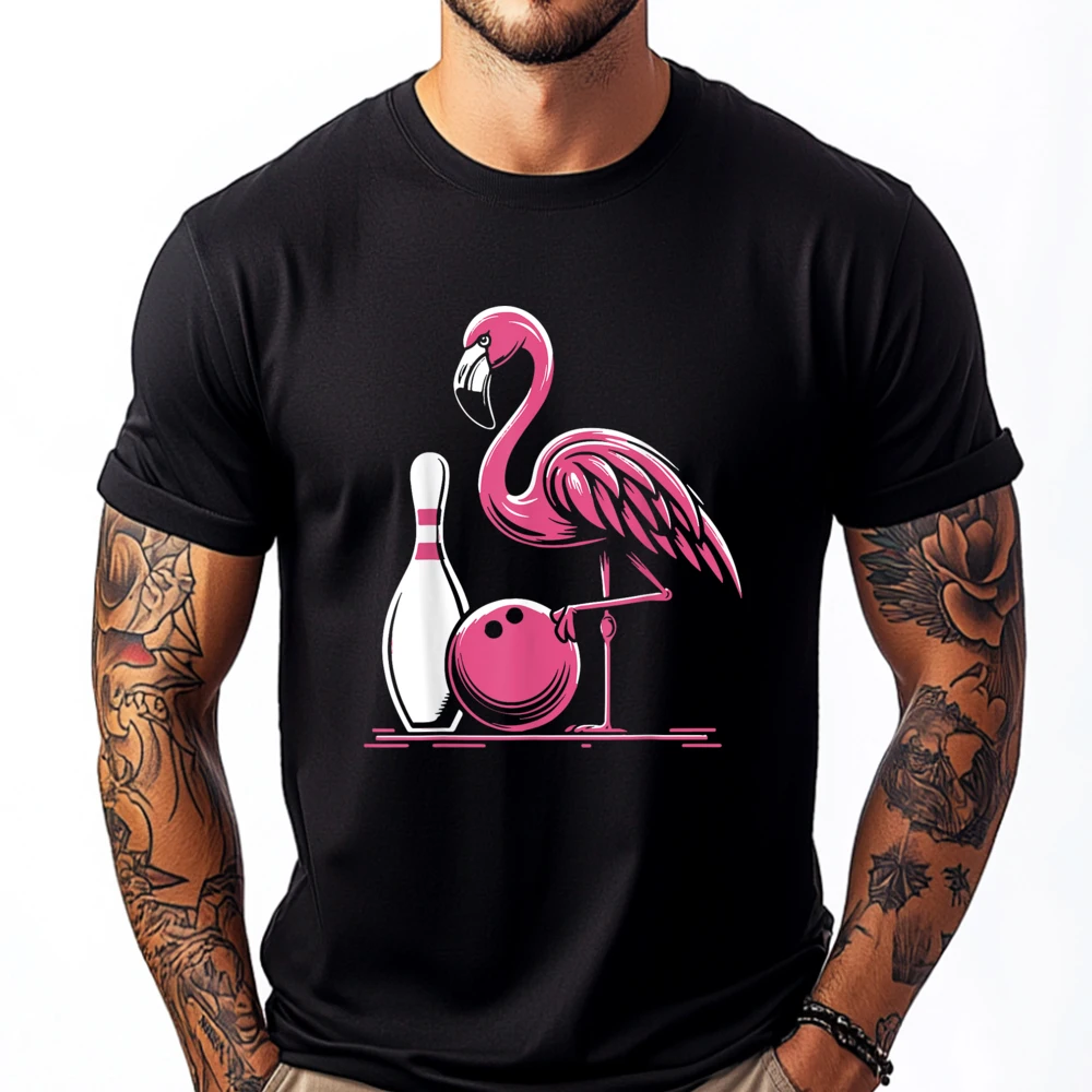 

Funny Flamingo Bowling Pin Bowl Bowler Brand Clothing T Shirt Print Valentine's Day Gift T-shirts for Men