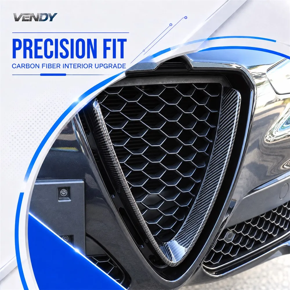 Real Carbon Fiber For Alfa Romeo Stelvio 2017-2019 Front Grille V-Shape Decorative Frame Cover Trim Modified Parts Accessories