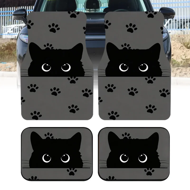 2pcs/4pcs Polyester Fiber Fun Cute Pet Cat Paw Print Printed Fashion Easy Car Floor Mats, Wear-Resistant and Stable Auto Mats