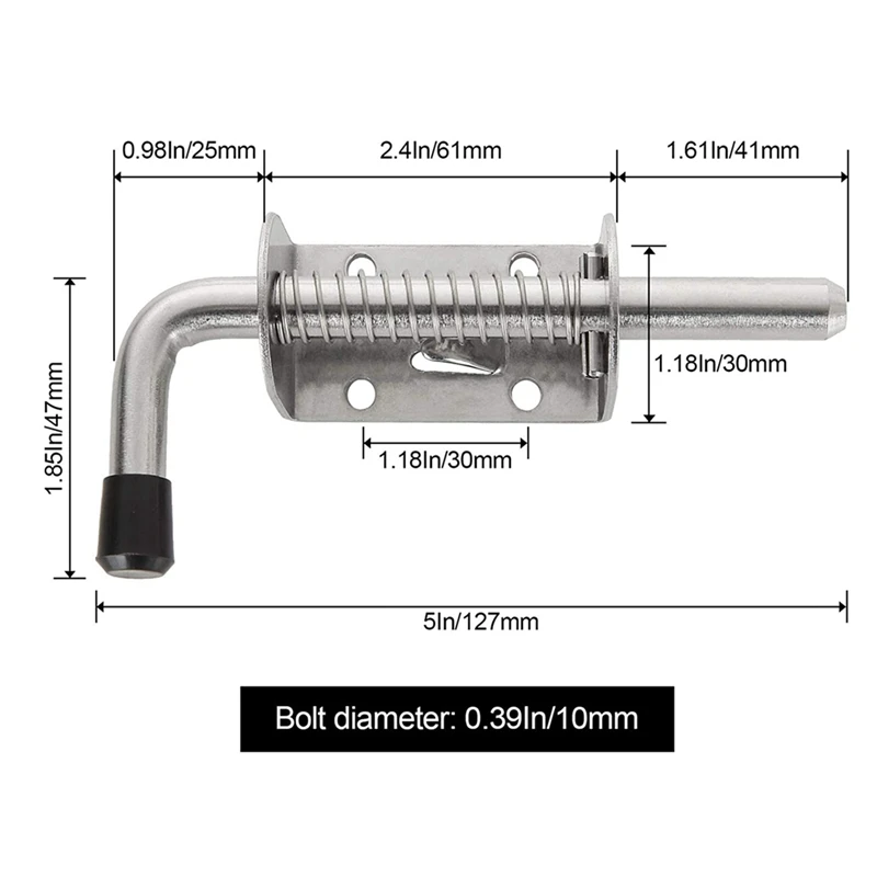 24 Pack 5 Inch Spring Loaded Latch Pin 304 Stainless Steel Barrel Bolt Thickened 2Mm Door Lock, Brushed Finished