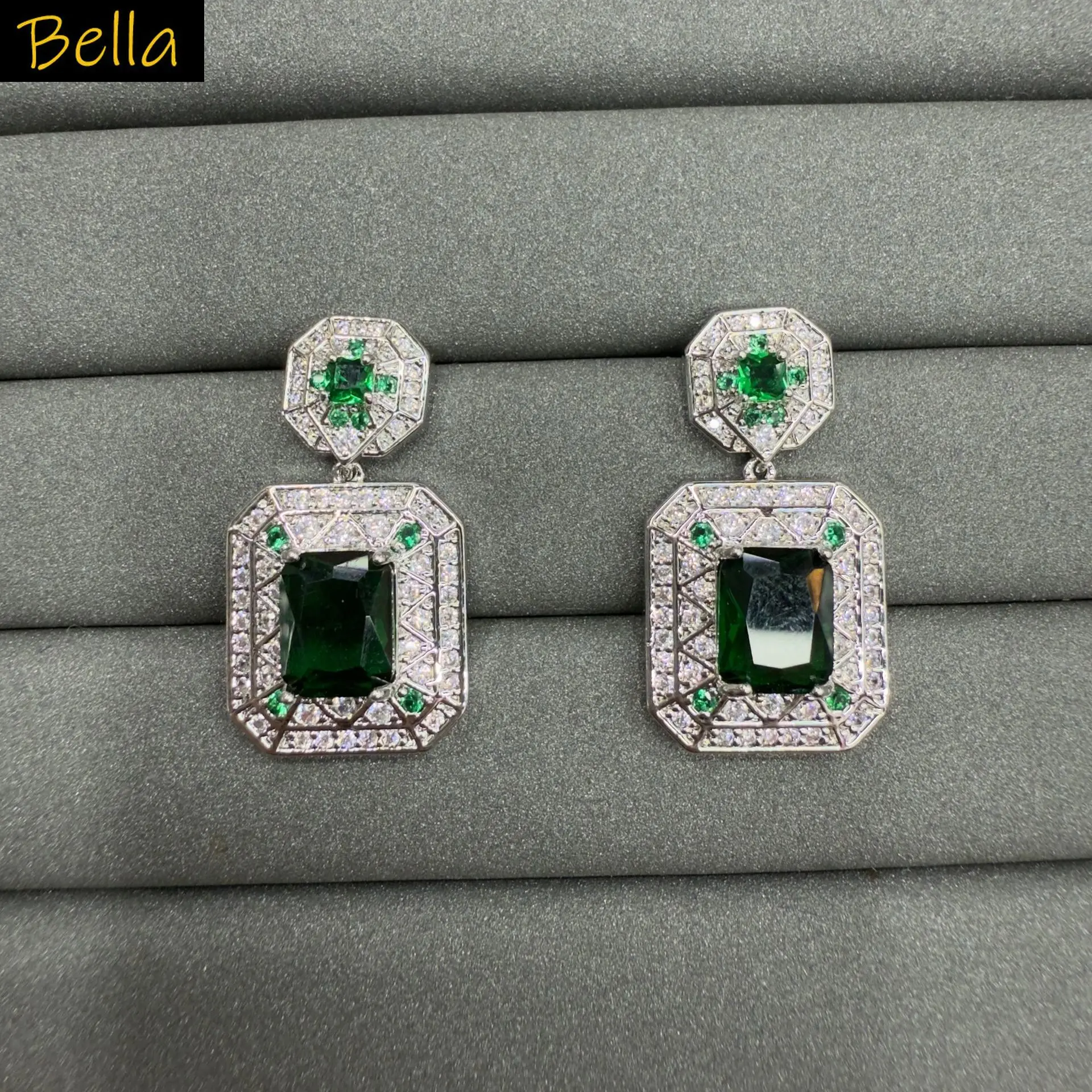 pink green white zircon earrings for women cute jewelry silver color square block dangling earrings female gift