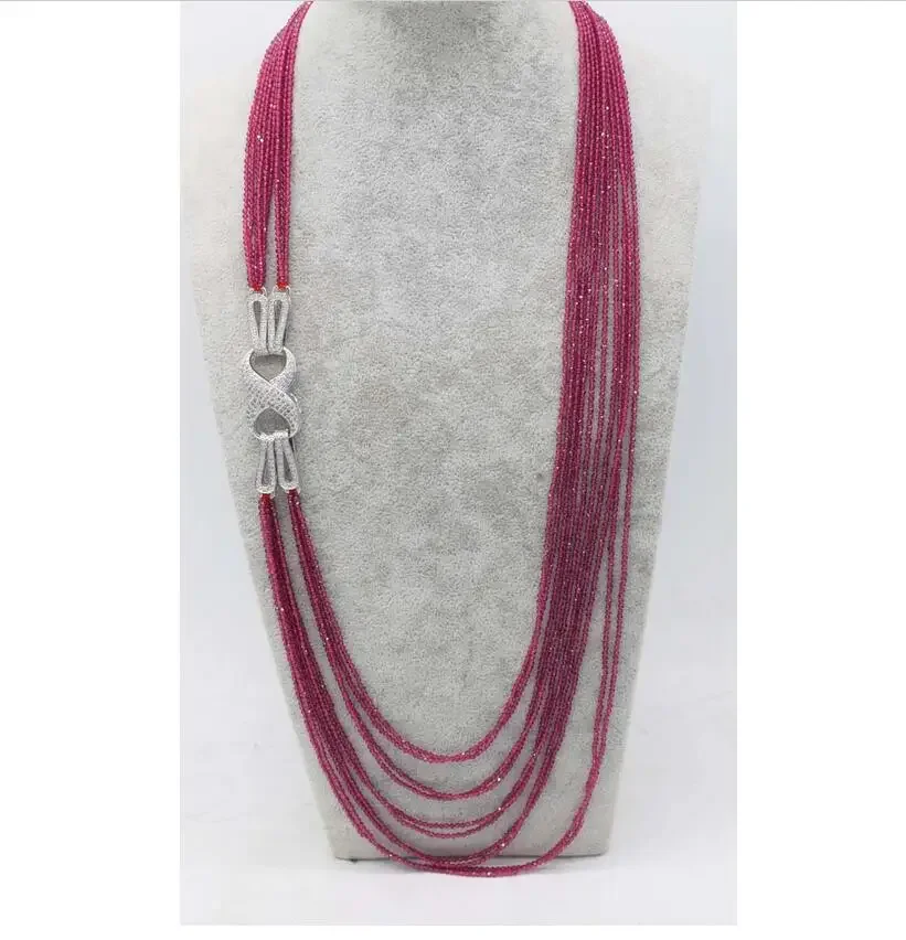 

Red spinel necklace, 10 rows, 2mm, round, faceted, 28-36 inches, natural beads, wholesale