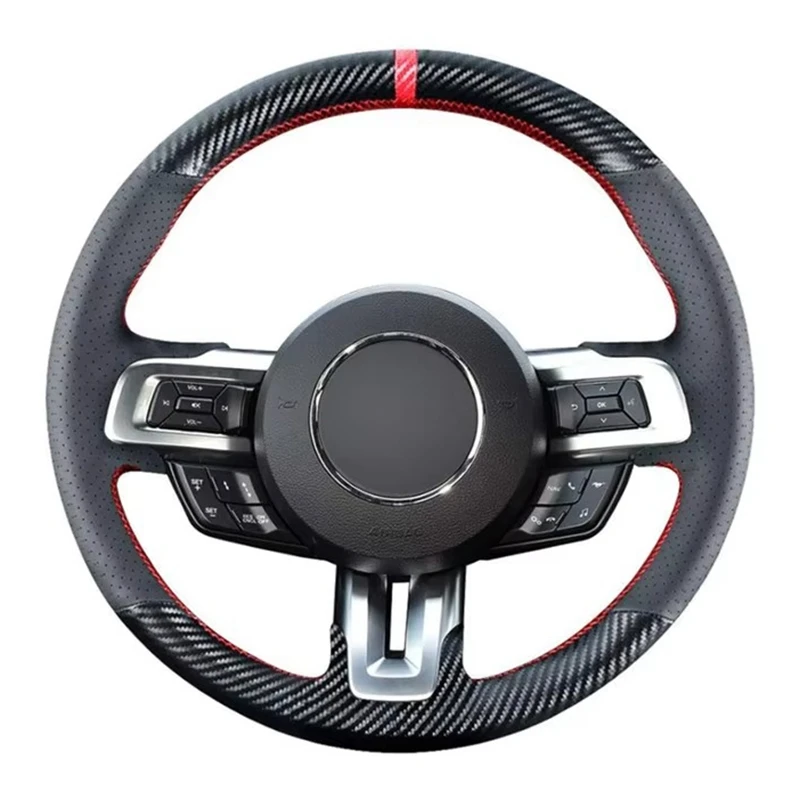 Braid Car Steering Wheel Cover For Ford Mustang 2015 2016 2017 2018 2019 2020 2021 Carbon Fiber Steering Wrap Car Accessories