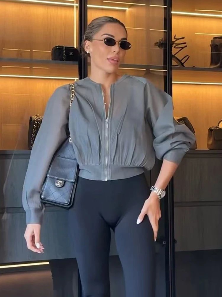 Women Thin Long Sleeve Knit Coat Casual Loose Fashion All-match V-neck Zipper Cardigan Sexy Transparent Simple Lady Clothing