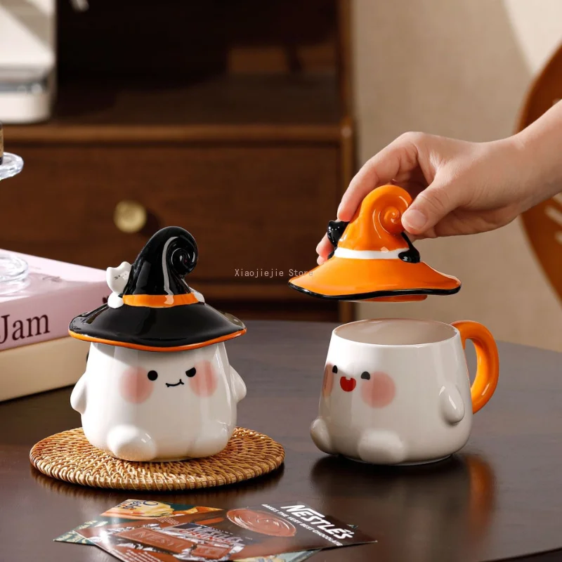 Cute Ghost Ceramic Mug With Lid, Creative Souvenir Drinking Cup, Ideal Birthday Gift for Friends & Family