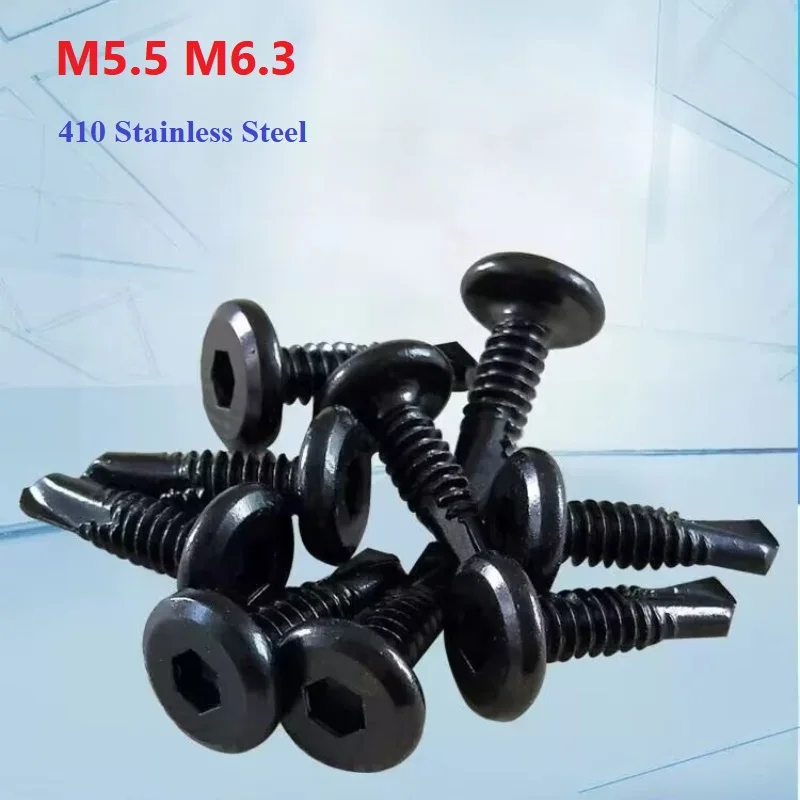 M5.5 M6.3 Black 410 Stainless Steel Allen Hex Hexagon Socket Flat Head Self-tapping Screw Drilling Tail Bolt