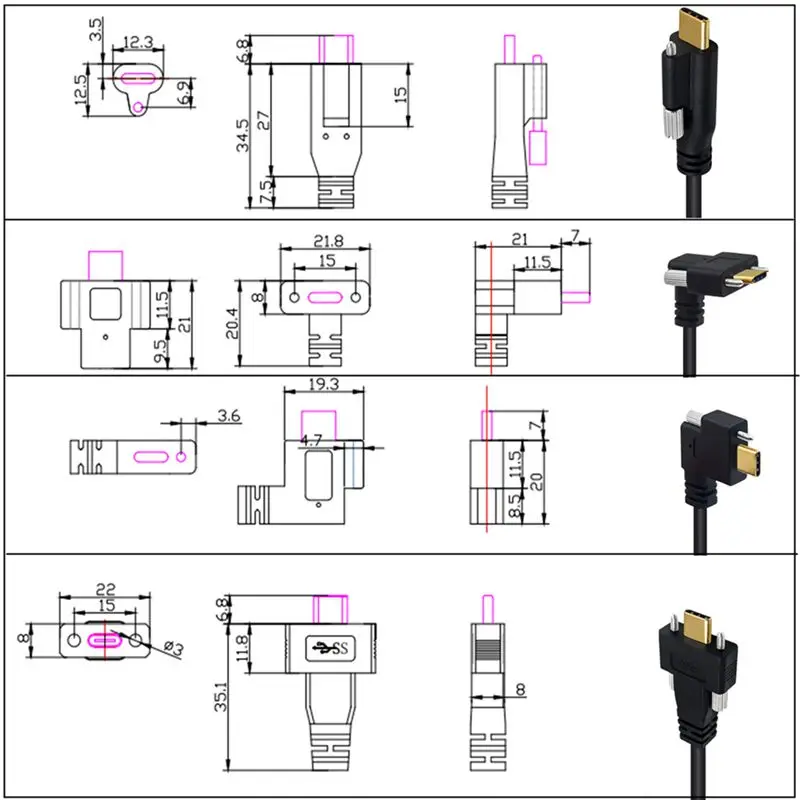 مطلي بالذهب USB3.1 Type-C ذكر إلى USB3.0 ذكر الكوع مع المسمار كابل توصيل البيانات لوحة قفل الكاميرا الصناعية #6