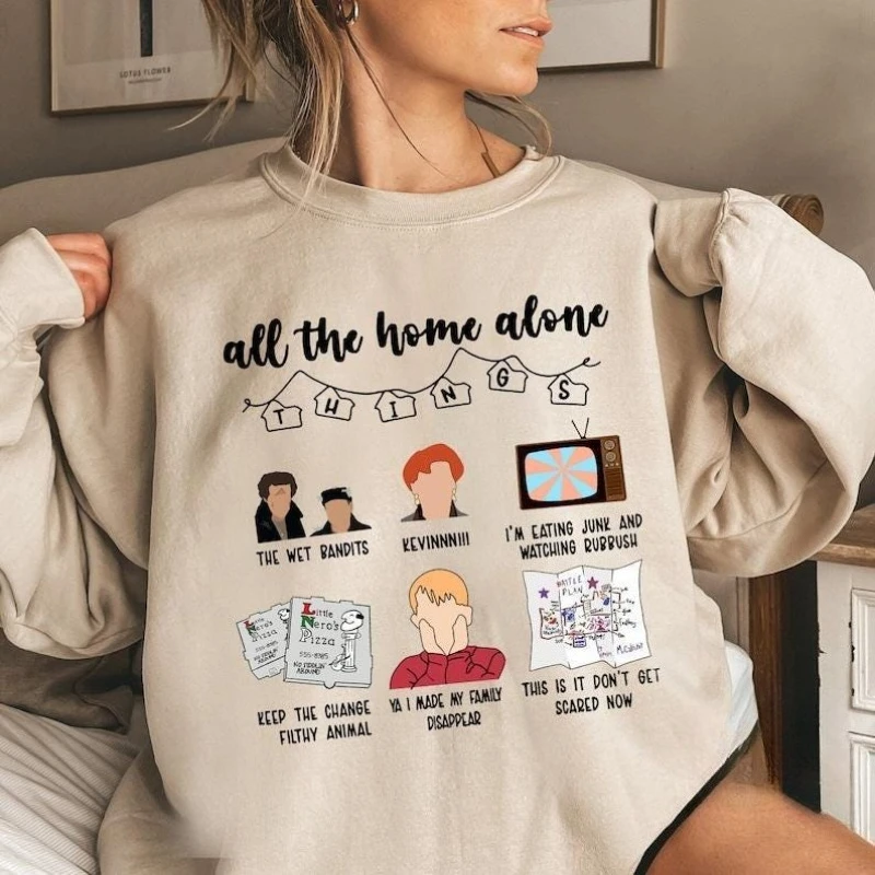 

Рождественская рубашка All The Home Alone Things, рубашка из рождественского фильма, забавная рождественская толстовка, толстовка «Один дома», теплая толстовка