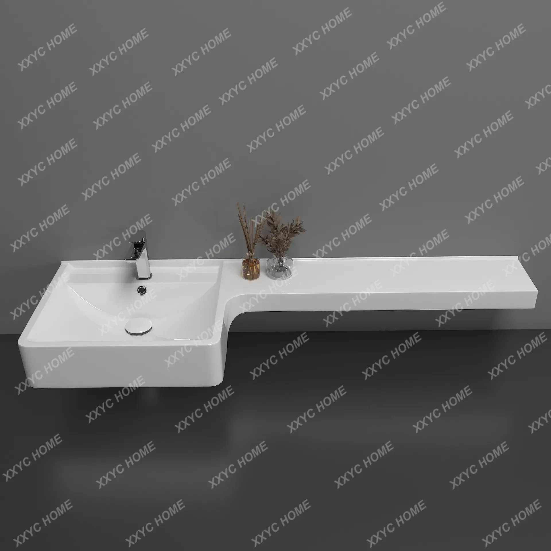 A Artificial stone integrated wash basin Microcrystalline stone gel clothes basin Extended countertop hanging sink