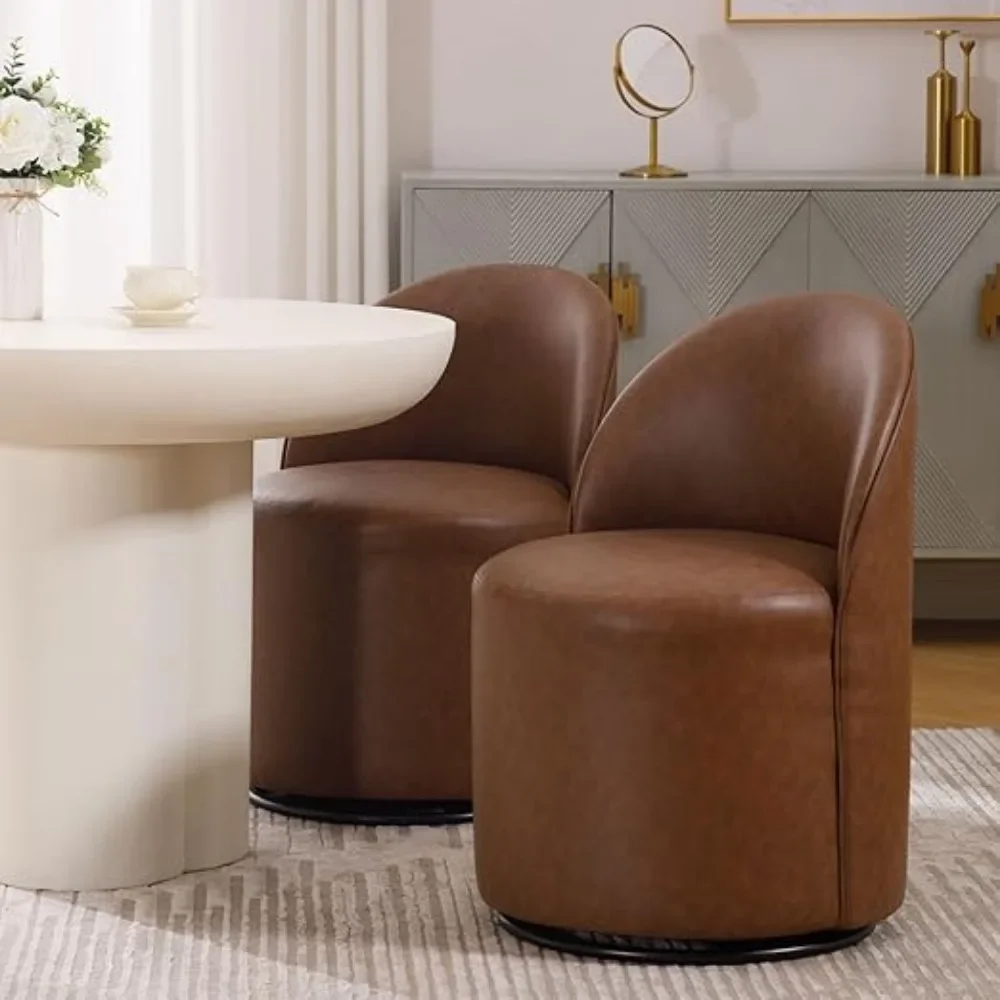 Dining Chair Set of 2, with 360° Rotation, Modern Upholstered Barrel Accent Chairs, Boucle Swivel Dining Chair