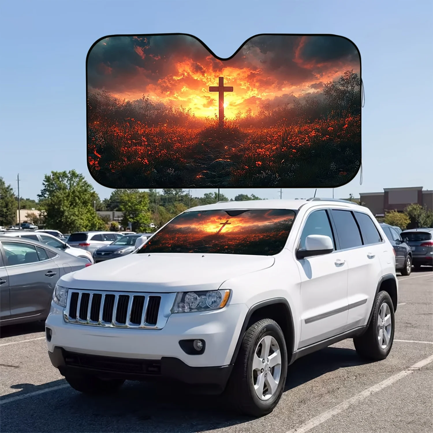1pc Twilight Glow Cross 2D Flat Printed Pattern Car Windshield Sun Shade UV Protection Stylish Design Easy to Install