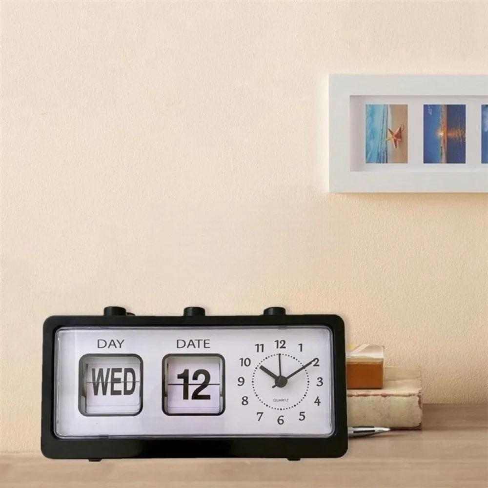 Electronic Manual Page-flipping Calendar Clock Date Week Vintage Mechanical Alarm Clock Desktop Display Multifunctional