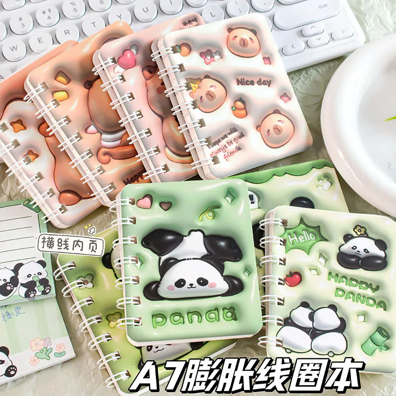 Mehr als 20 Farben Tragbares Mini A7 Puff Notizbuch 3D-Cover Panda Capybara Spiraljournal für Schüler 1/2/4 Stück für Schule und Büro – Detail 10