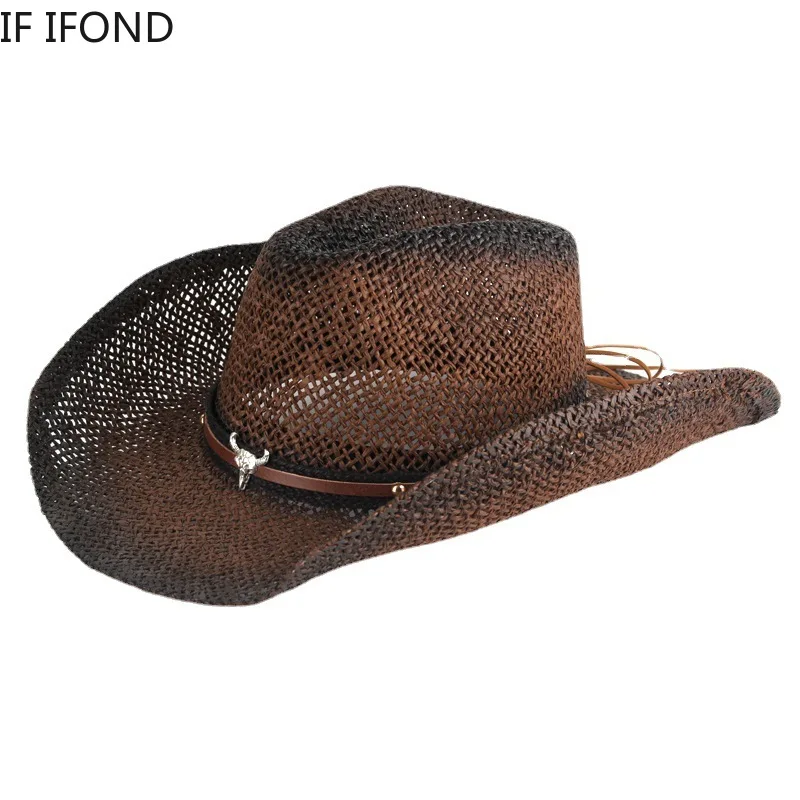 Handmade Weave Hollow Western Cowboy Hat For Men Women Summer Outdoor Cowgirl Beach Sun Straw Hat sombrero hombre