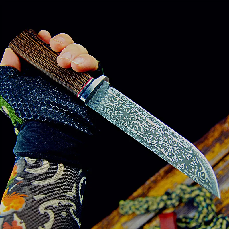 

Hand-forged Damascus Corrosion Mark Japanese 9CR18MOV Jungle Hunter Sharp Tactical Straight Knife Collection Ornamental Knife