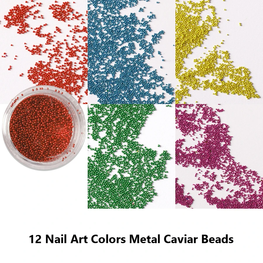 12Pcs Nail Art Caviar Beads, Micro Metal Beads, Nail Art Embellishment for Manicure Nail Designs Decoration