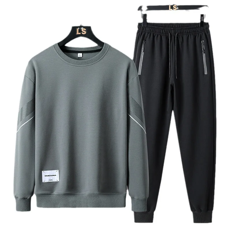 2Pcs/Set Men Autumn Winter Casual Sport Tracksuit O-neck Long Sleeve Sweatshirt Tops Elastic Waist Drawstring Jogger Pants Set