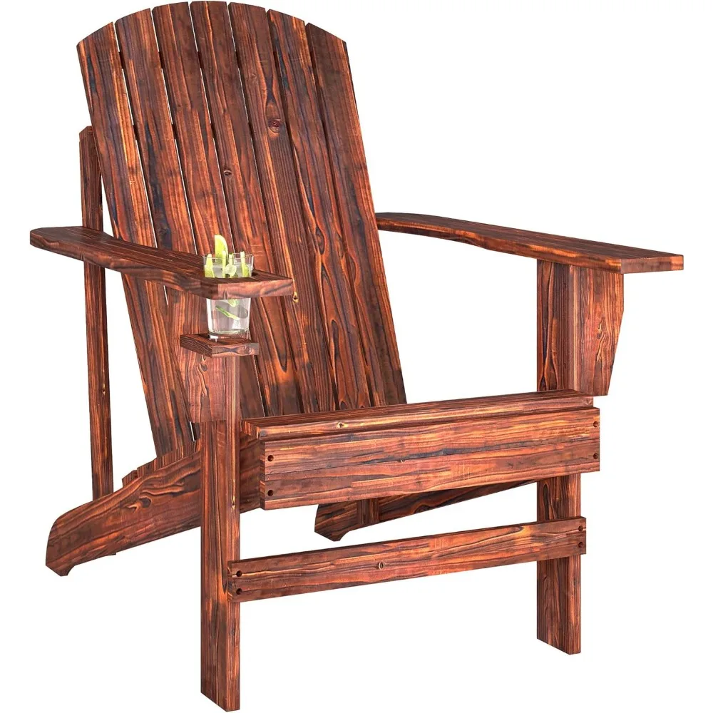 

Wooden Adirondack Chair with Cup Holder, Weather Resistant Outdoor Patio Furniture for Garden, Deck, Backyard