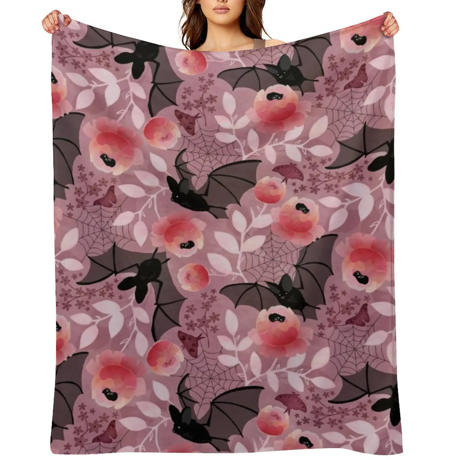 

Pastel bat floral pink Throw Blanket Sofa Blankets For Baby Plush Blankets