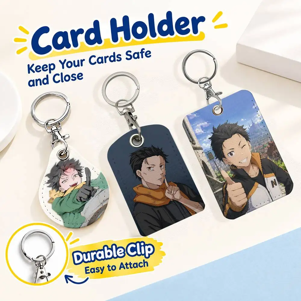FOR Re Zero Natsuki Subaru Card Holder Men And Womenn Universal Antirust Keychain Learther Access Drop Key Tag Ring