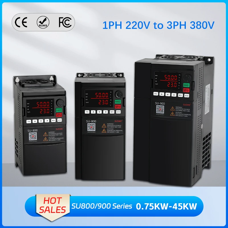 

SU800 VFD 220V Single Input To 380V Three Output Inverter 0.75KW-4KW Variable Frequency Drive Converter CNC Spindle Motor