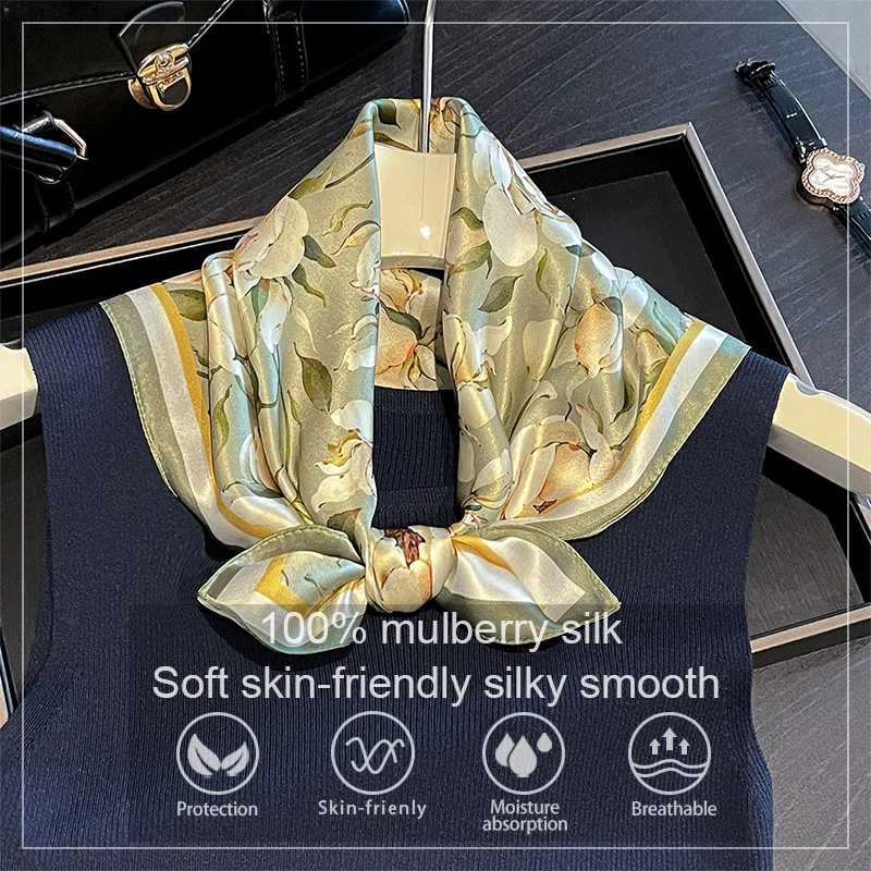 

Scarf 100% Pure Silk Bandana Women Square Scarves Wrap Kerchief Spring Fashion Luxury High Quality Headband Hijab Shawls 2026