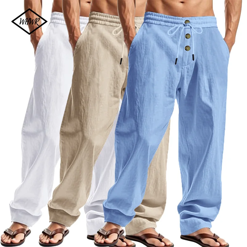 

2025 Spring Summer New Men's Casual Pants Beach Style Home Trend Button Designer Men's Long Pants Comfy Breathable Long Pants