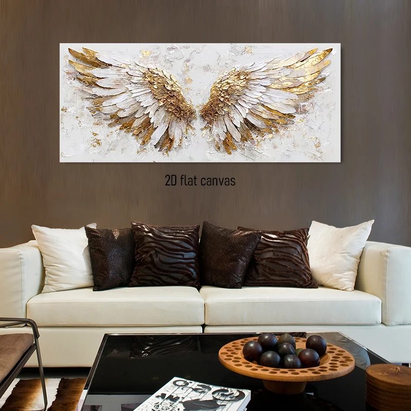 (1PC Unframe)1 piece of golden wing decoration painting, living room entrance sofa background wall art mural 2D plan
