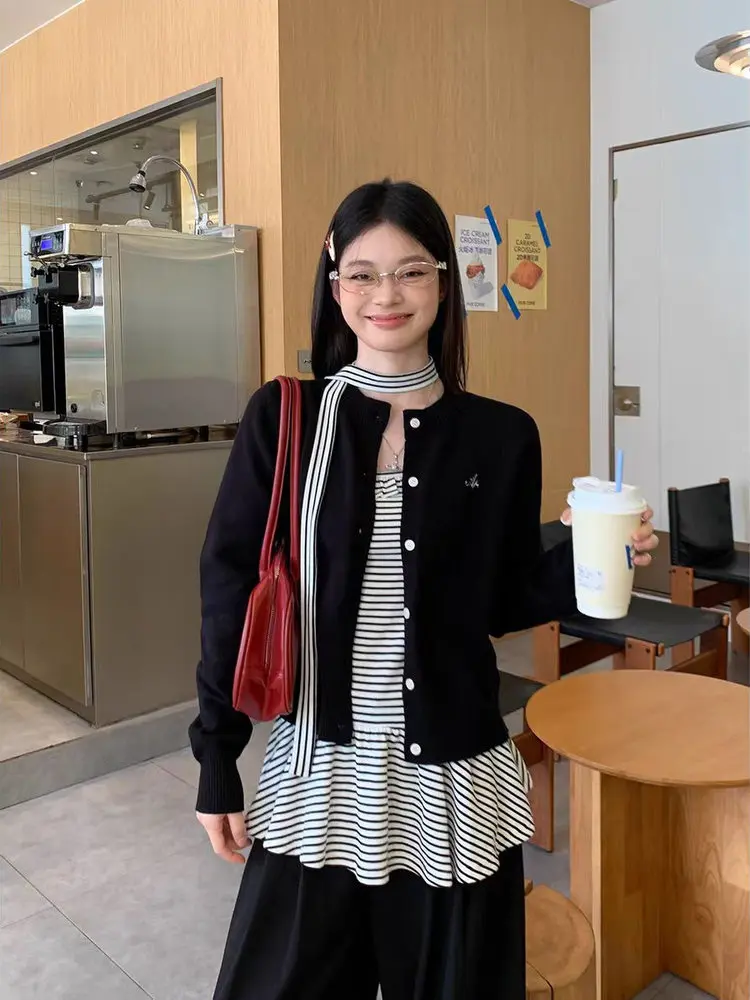 Bla round Ne سترة مشغولة من الصوف المرأة سليم صالح المطرزة Faionable بلوزة بسيطة الكورية Sle الخريف الموسم سترة صوفية #2