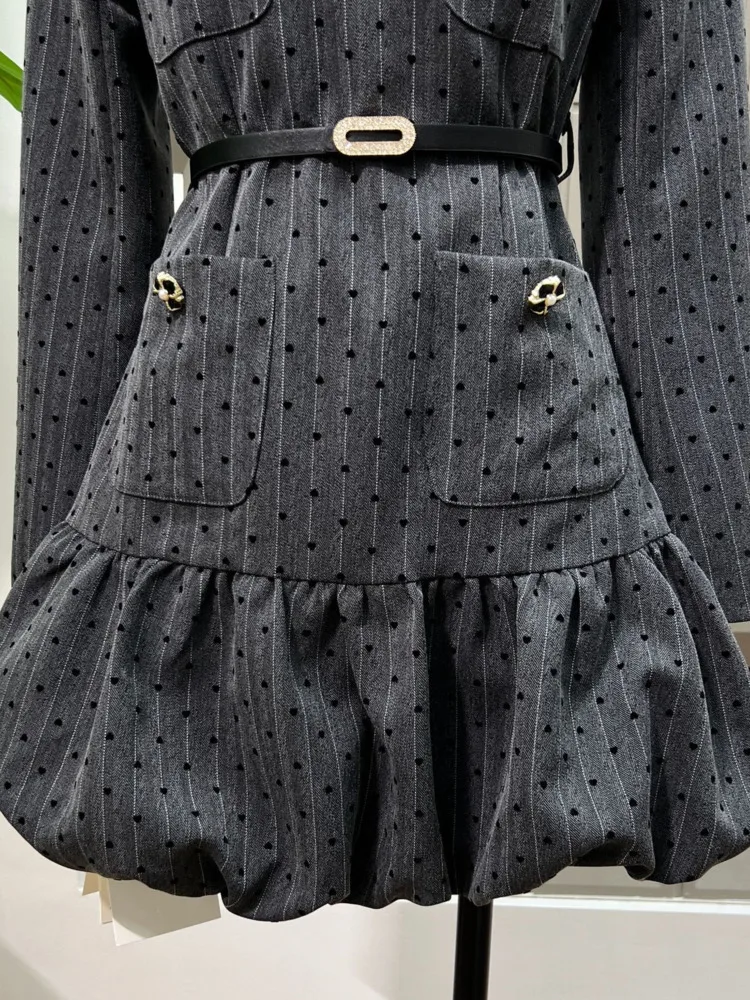 DFDG Vintage vestido flocado de lunares con cuentas a mano lazo de gran tamaño dobladillo de burbuja artesanía Boho 2025 vestido de primavera y verano