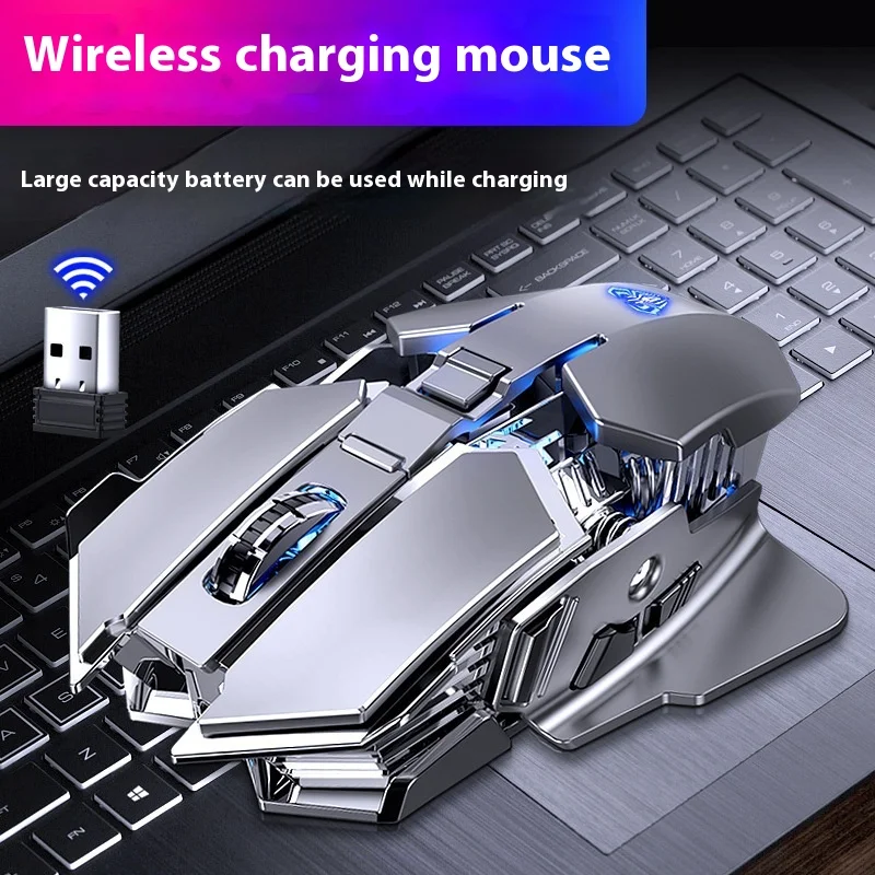 

AULA SC300 Wireless Mouse RGB Cool Lighting Metal Mechanical Shape Ultra-quiet E-sports Gaming Mouse for Desktop Computer Laptop