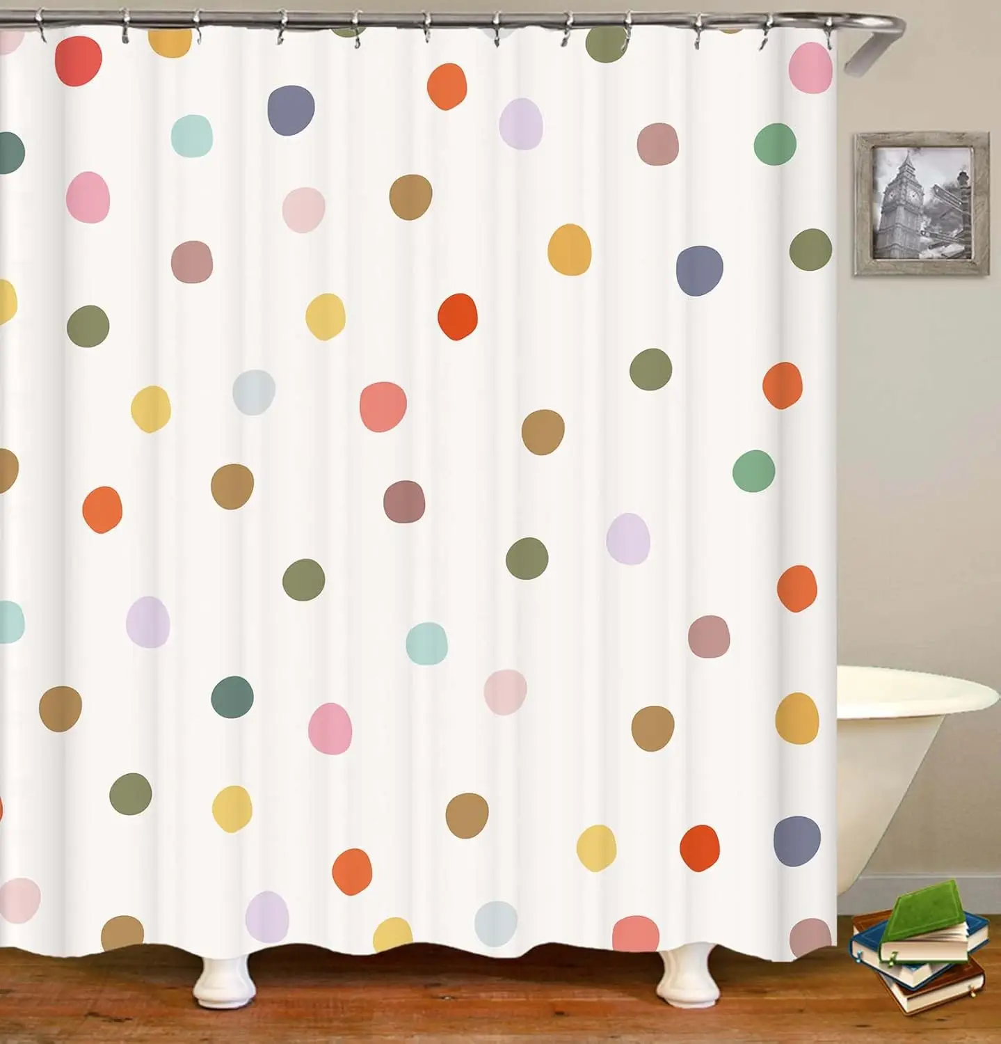Colorful Cute Polka Dot Shower Curtain for Kids Bathroom – Fun & Vibrant Multicolor Dots Design, Waterproof Fabric Bath Curtain