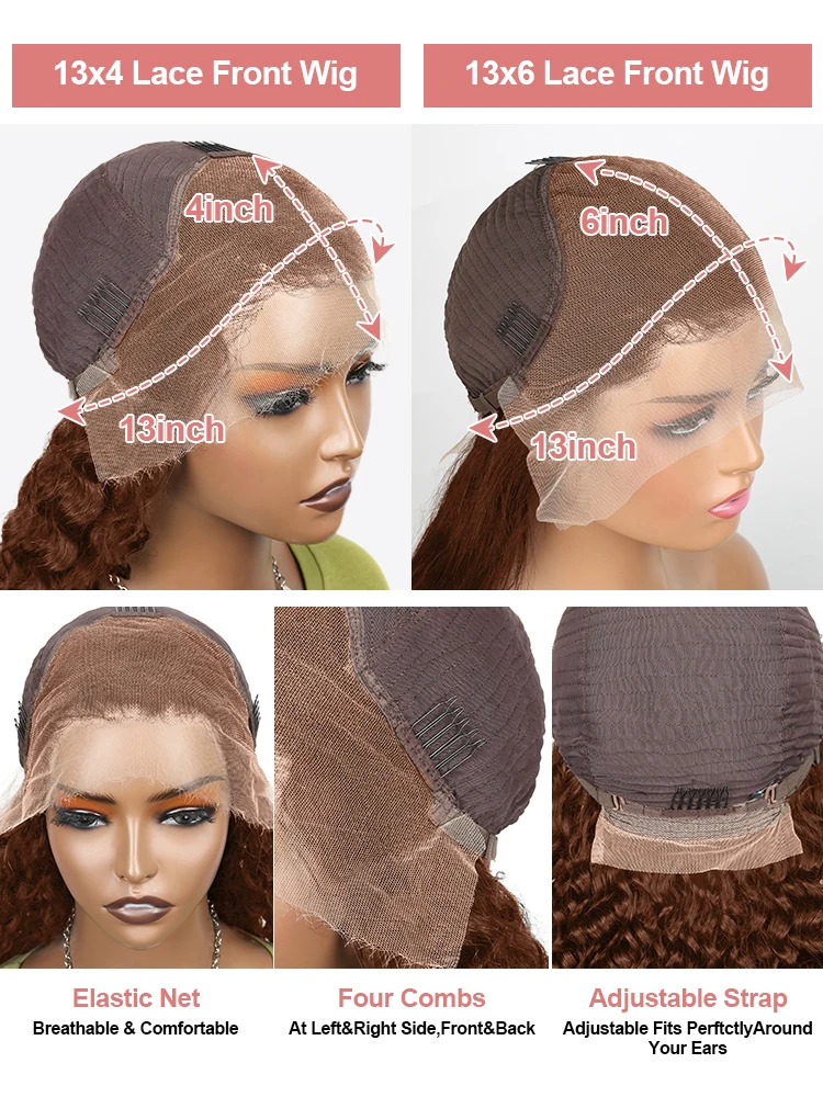 30 40 بوصة الشوكولاته البني 13x6 شعر بشري مجعد الدانتيل الباروكات الأمامية 13x4 موجة عميقة شعر مستعار ملون للنساء 250% الكثافة قبل قطعها #6
