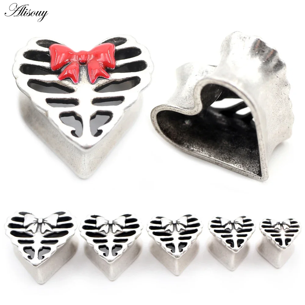 1 قطعة سبائك الصب الجوف القلب الحب القوس عقدة الأذن الأنفاق المقابس المتوسع نقالة مقاييس أقراط هيئة ثقب المجوهرات #6